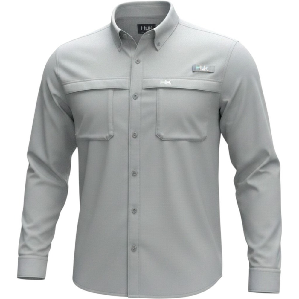 Huk Mens Pursuit Fishing Shirt Gray Long Sleeve Ventilated Button Down XL